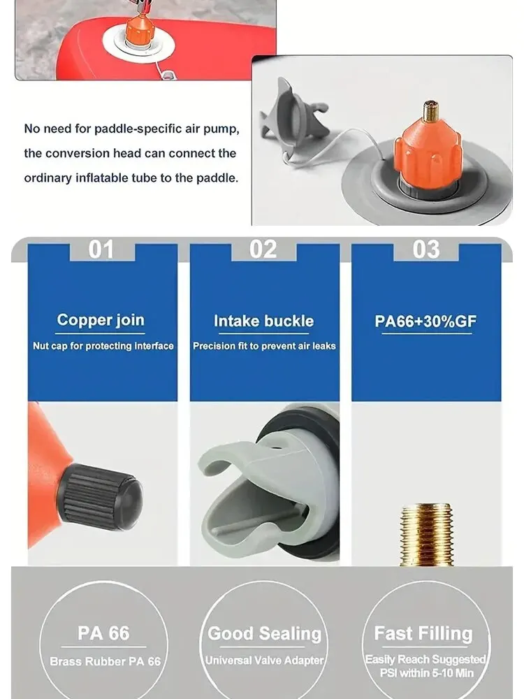 Description Picture 6 of item1pc Inflatable Boat SUP Pump Adaptor Air Pump Converter For Inflatable Kayak Rowing Boat Stand Up Paddle Board Air Valve Adaptor