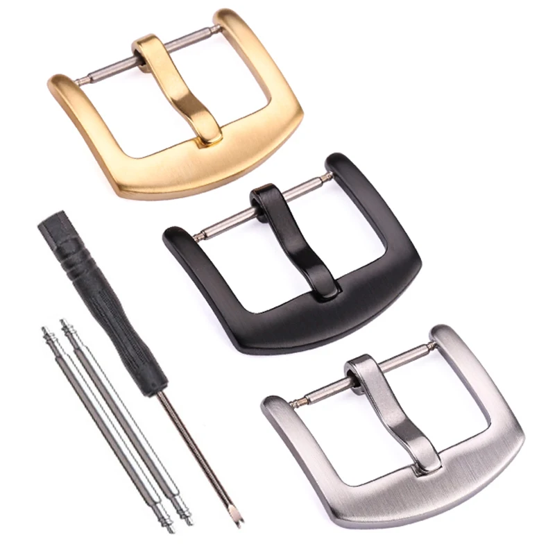 Elegant Two-Tone Stainless Steel Watch Band Buckle - Silver, Gold, and Black Strap Clasp Accessory