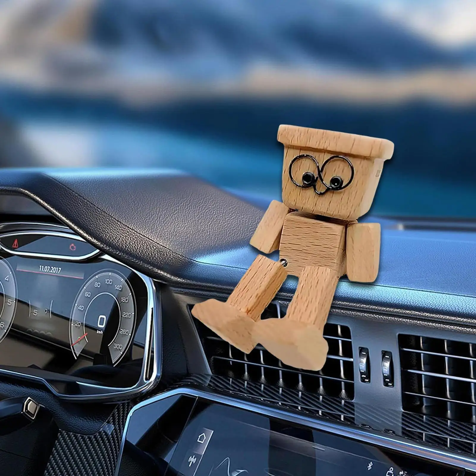 Car Dashboard Shaking Wooden Man Funny Wood Man Auto Decor Cute Shaking Feet Wooden Doll For Car Interior Figure Accessories