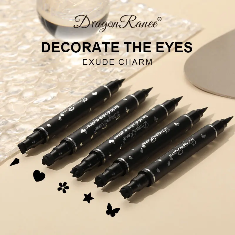 2 in1 Stamp Liquid Eyeliner Pencil Water Proof Fast Dry Double-ended Black Eye Liner Pen MakeUp for Women Cosmetics Makeup