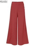 2025 Autumn Casual Suit Pants ZANZEA Elegant OL Women Wide Leg Pant Capris Solid Trouser Oversized High Waist Pantalon Palazzo - Image 4