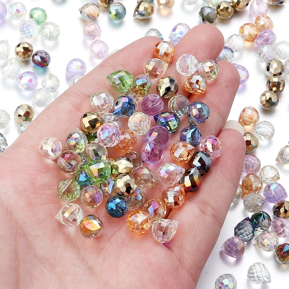 50개/세트 화려한 유리 크리스탈 비즈 AB 컬러 면처리된 반짝이는 물방울 비즈 쥬얼리 제작 DIY 목걸이 귀걸이 액세서리