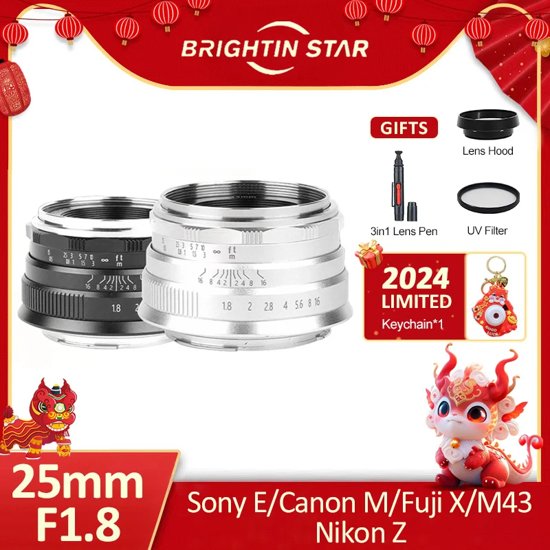 Brightin Star 25Mm F1.8 Aps-C Lente Manuale Di Messa A Fuoco Fissa Grandangolare Ad Ampia Apertura Per Sony E Canon Eos M Fuji Fx M43 Nikon Z