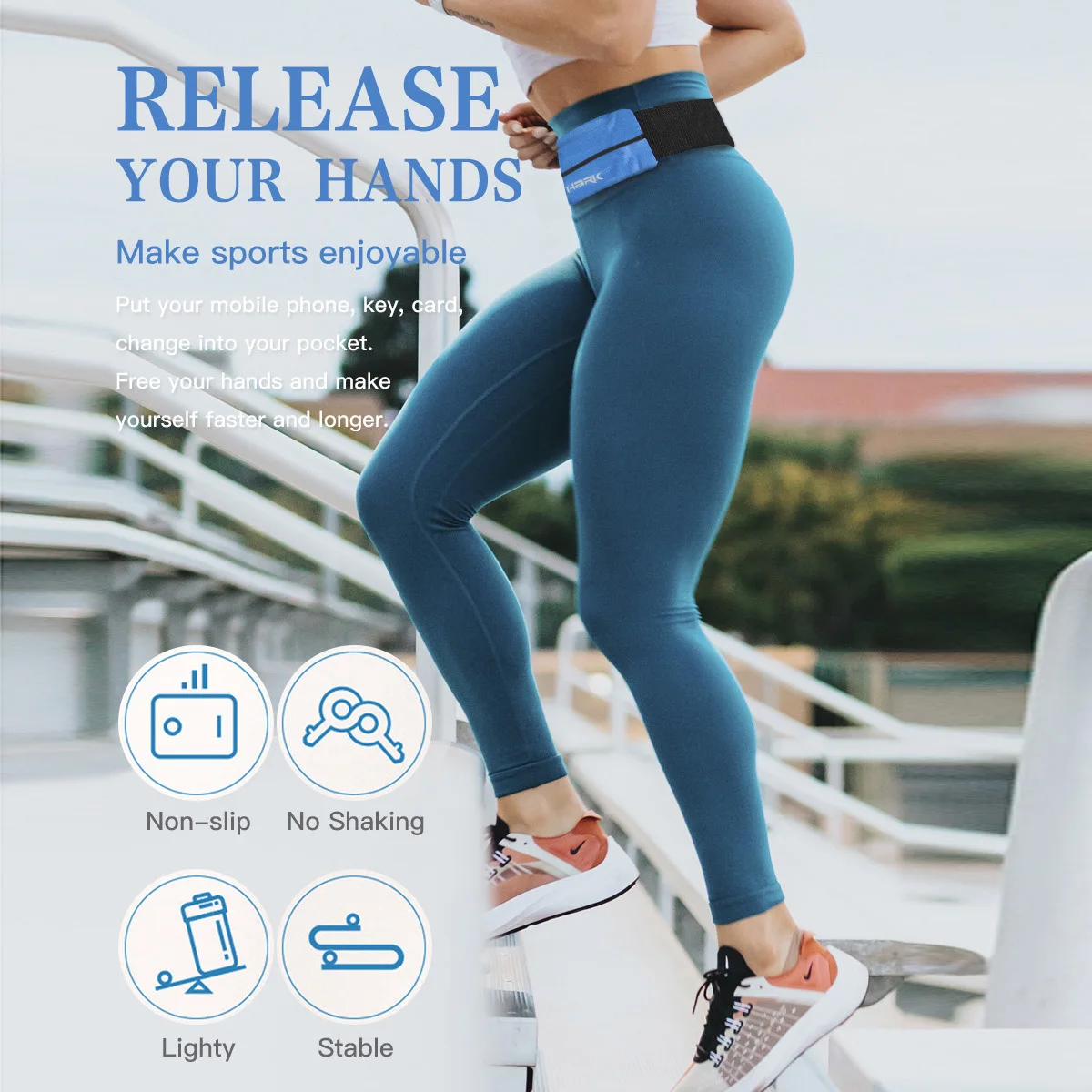 QUESHARK Reflective Multifunctional Running Waist Bag Double Zipper Pocket Marathon Gym Yoga Waist Belt Pack Phone Wasit Wallet