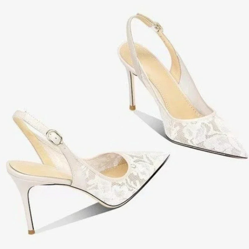 Baotou Sandals Women's Spring/Summer 2025 New Style Shallow Mouth Sexy Thin Heel High Heels Pointed Mesh Breathable Single Shoes 4