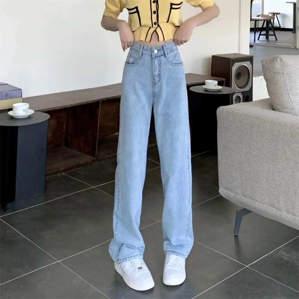 

Light Straight Jeans harem Pants Ankle length Display Highet Loose Wide Leg Trousers Denim High Waist petite girls streetwear