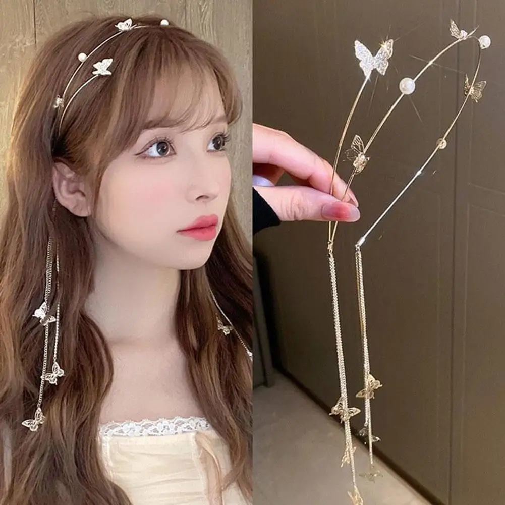 모조 다이아몬드 헤어 액세서리, 크리스탈 진주 머리띠, 나비 머리띠, 여자 티아라 머리띠, U4L2