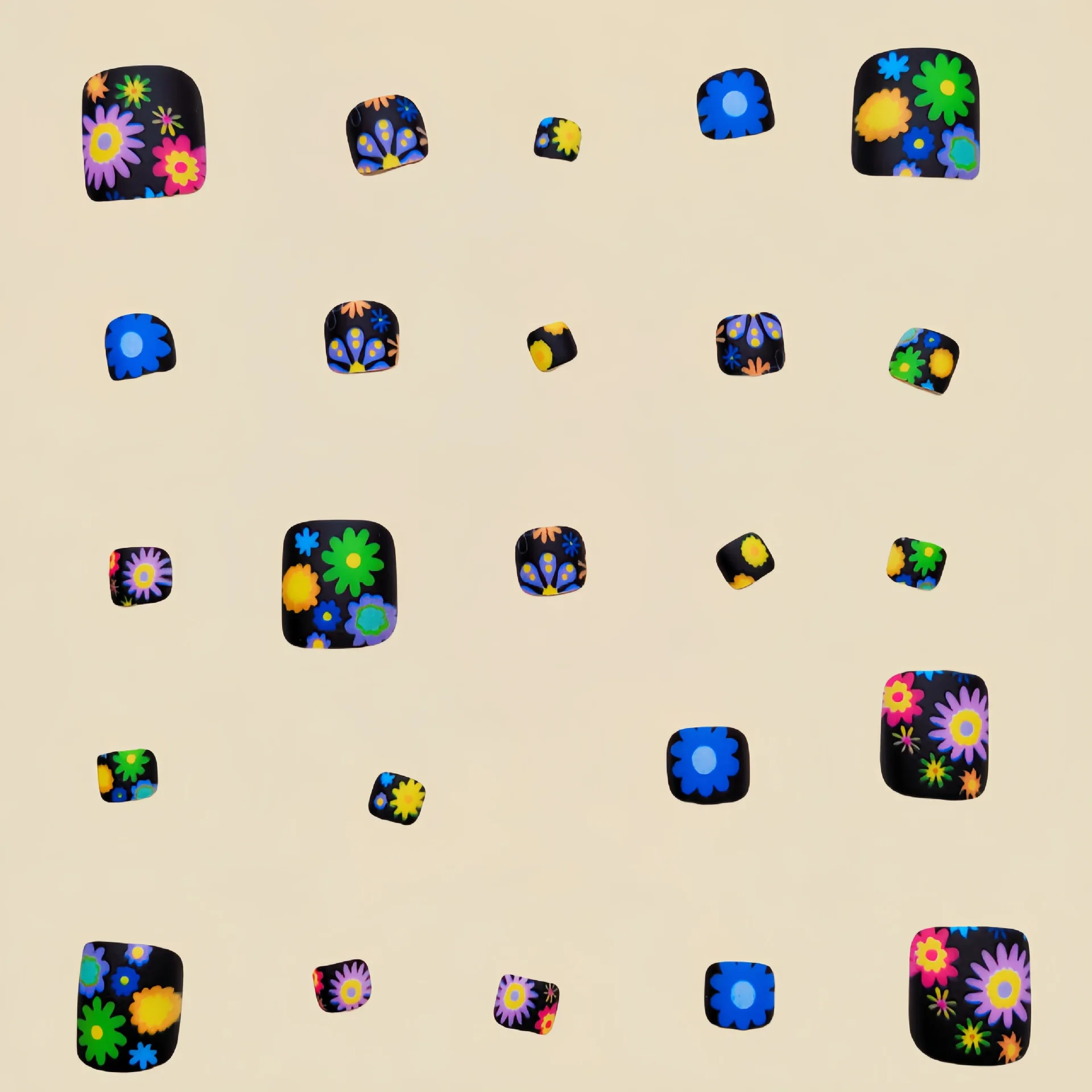 Colorful Flower Press On Nails Set