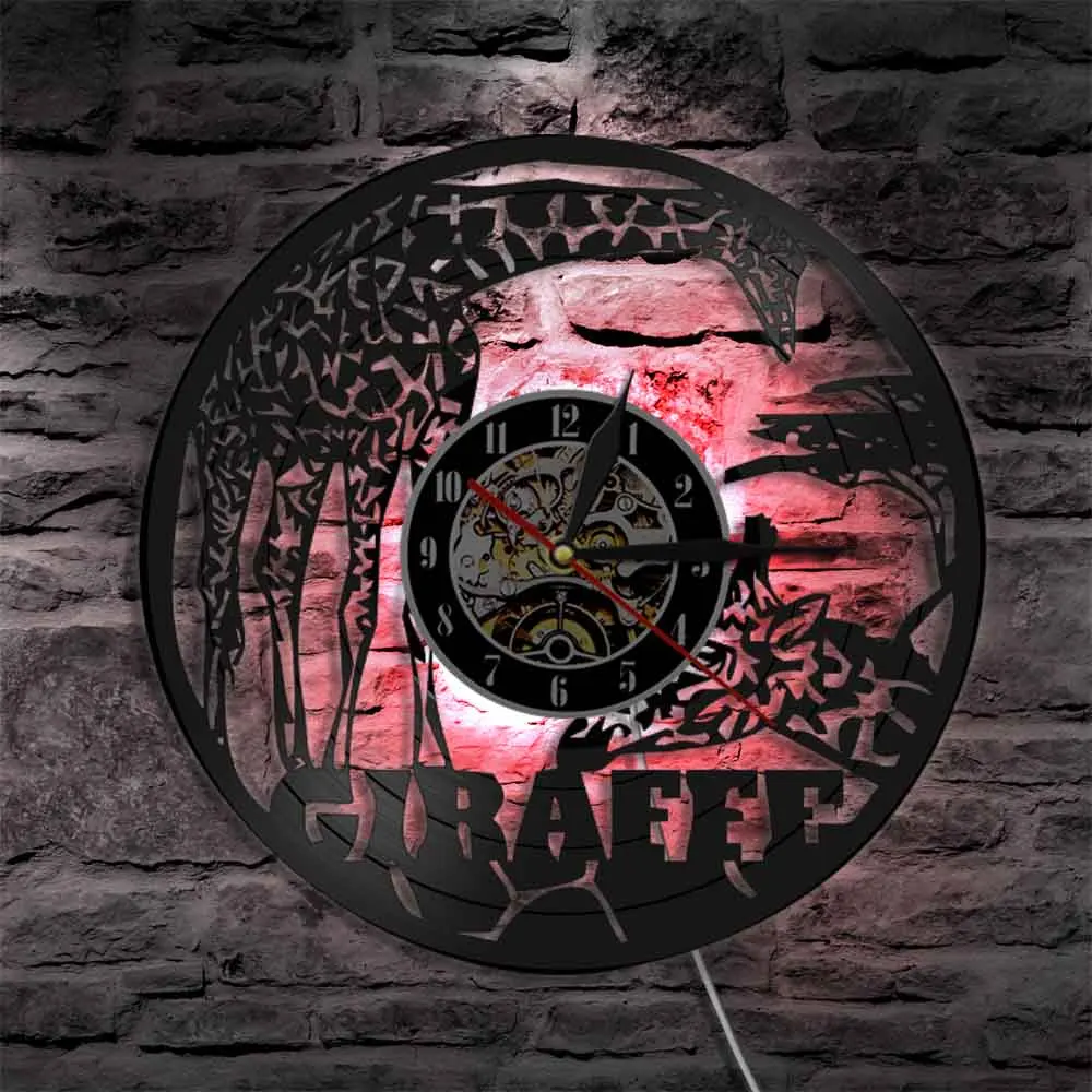 Giraffa Wall Art Wildlife Animal Wall Clock Safari Wall Decor Vintage Vinyl Record Orologio Da Parete Kid Room Orologio Decorativo