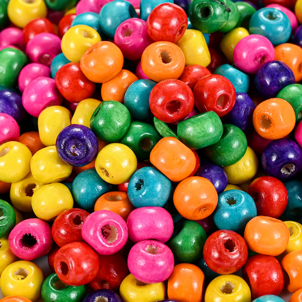500 Stück bunte Mini-Holzperlen, 4 mm, rund, lose Distanzperlen für Schmuckherstellung, DIY, Kunsthandwerk und Armband, Halskette, Zubehör