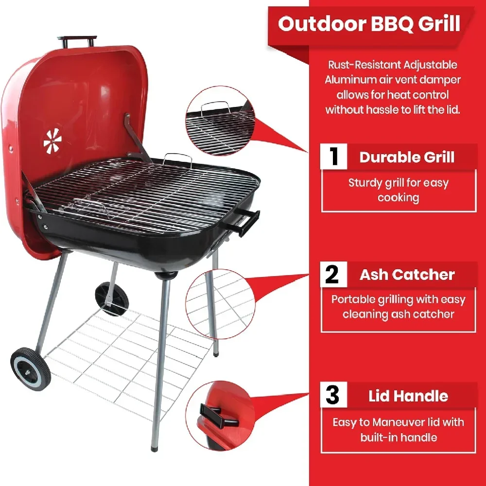 Portable Square Charcoal BBQ Grill Outdoor Cooking Barbecue Camping Kitchen Bar Supplies 18