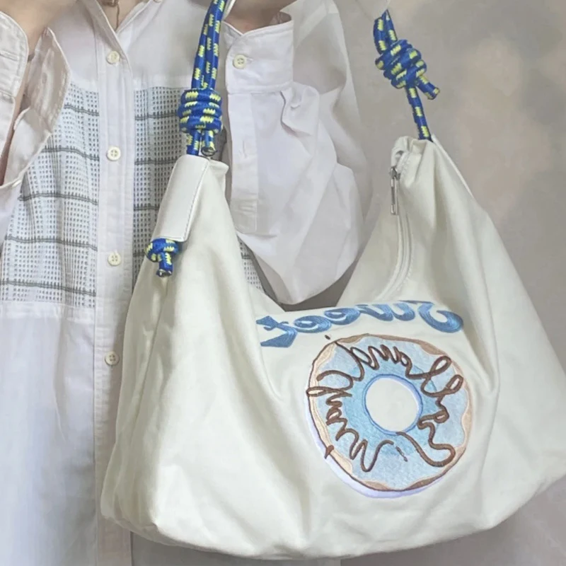 

2023 New Japanese Embroidery Canvas Bag Women's Large Capacity Travel Tote Bag Fashion One Shoulder Underarm Bag