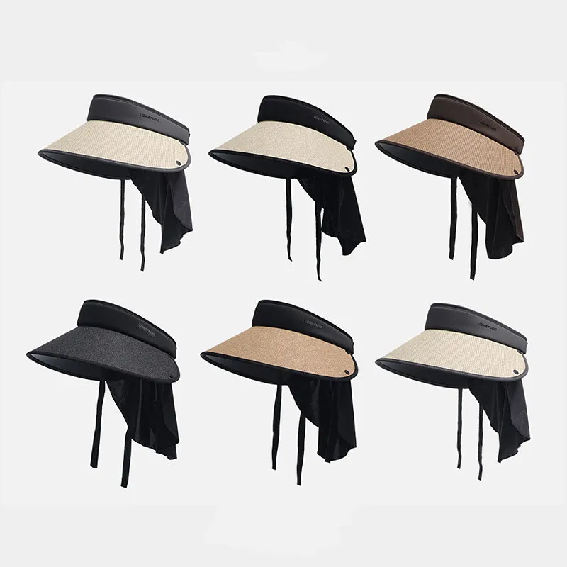 

Women Summer Sun Hat Strap Folding Empty Top Visors UPF50+ UV Protection Bonnet Large Brim Travel Beach Ice Silk Sunscreen Hat