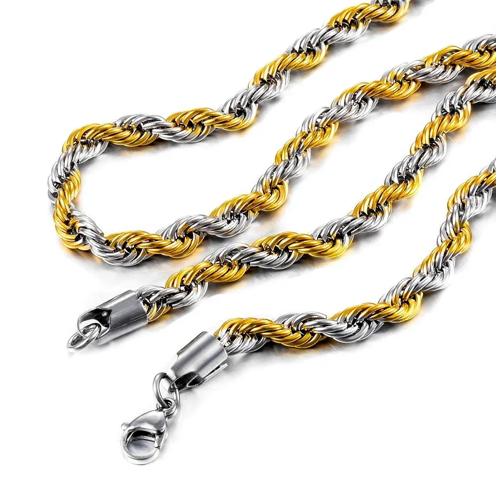 Stainless Steel Necklace Waterproof Twist Rope Chain Link For Men Women Jewelry