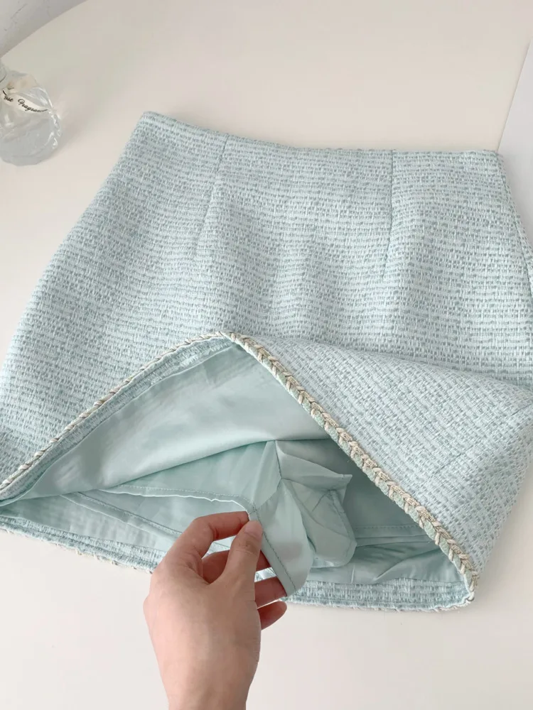 Two Piece Tweed Skirt Set | Piece Outfits Women Tweed | Crop
