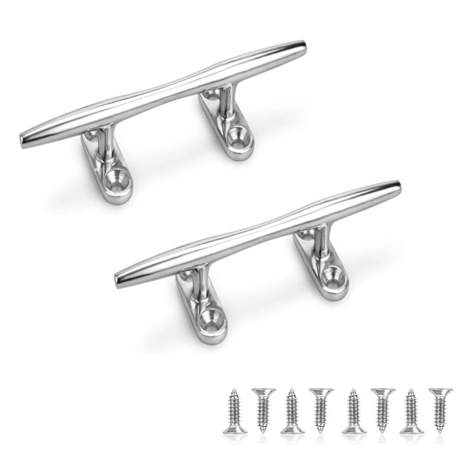 

Marine Boat Dock Cleat 4, 5, 6 Inches Open Base 2 Pieces, Heavy Duty 316 Stainless Steel with 4 Pcs Screws