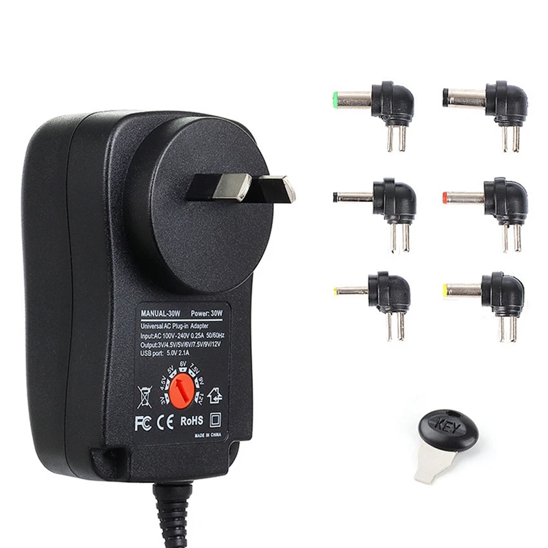 

Power Adapter 3-12V Adjustable Voltage Power Adapter USB2.1A 30W Multi-Use Switching Power Supply Durable Easy Install