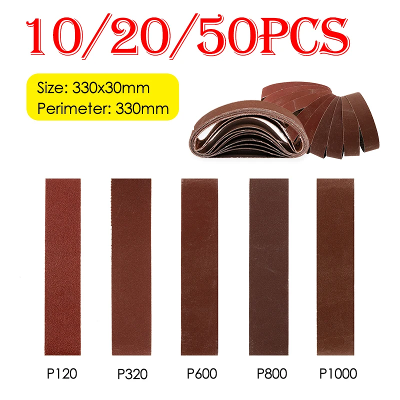 10/20/50PCS Abrasive Belts for Mini Electric Belt Machine 330x30mm P120/320/600/800/1000Belts Polishing Machine Sander Accessory