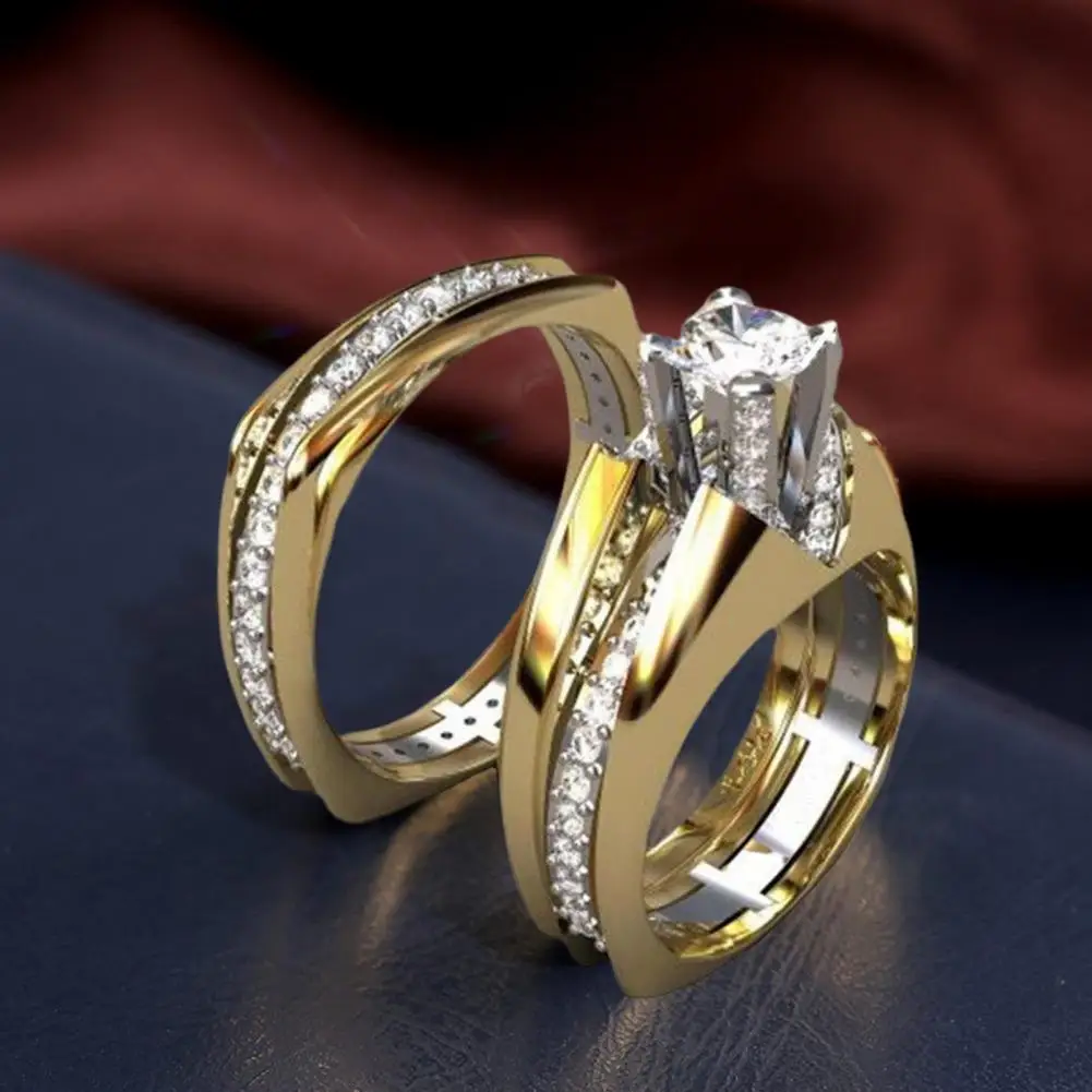 2pcs Proposal Rings Sparkling Gifts Dress Up Bright Luster Cubic