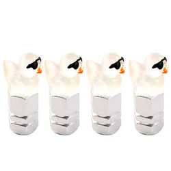 Set of 4 Adorable Duck Tire Valve Caps with Playful Sunglasses Design (Silver)