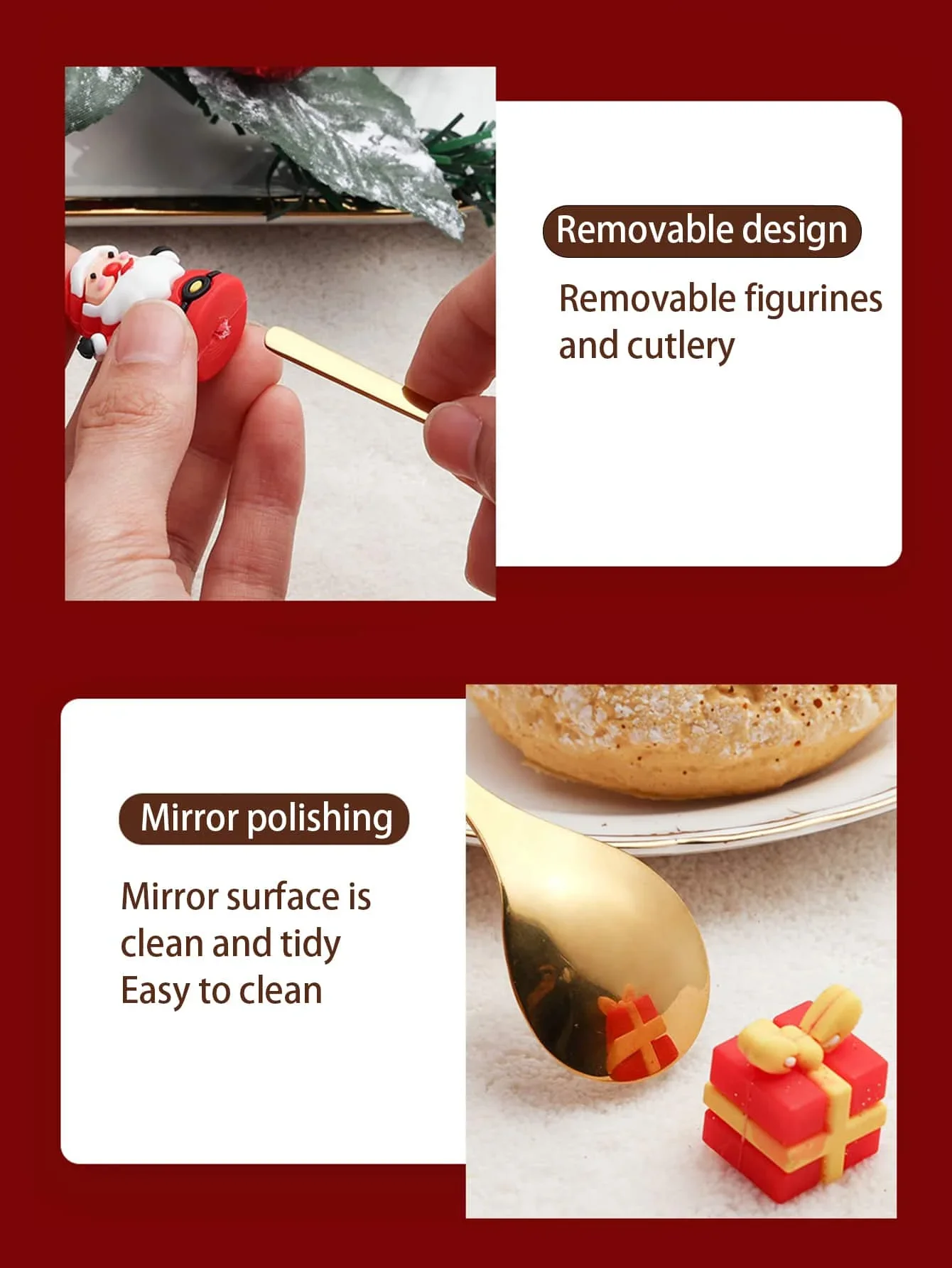 Leeseph Christmas Coffee Spoons Forks Set 6Pcs Stainless Steel Spoon Forks Christmas Gifts for Kids Red Green Gift Box Set stainless steel spoon cutlery set