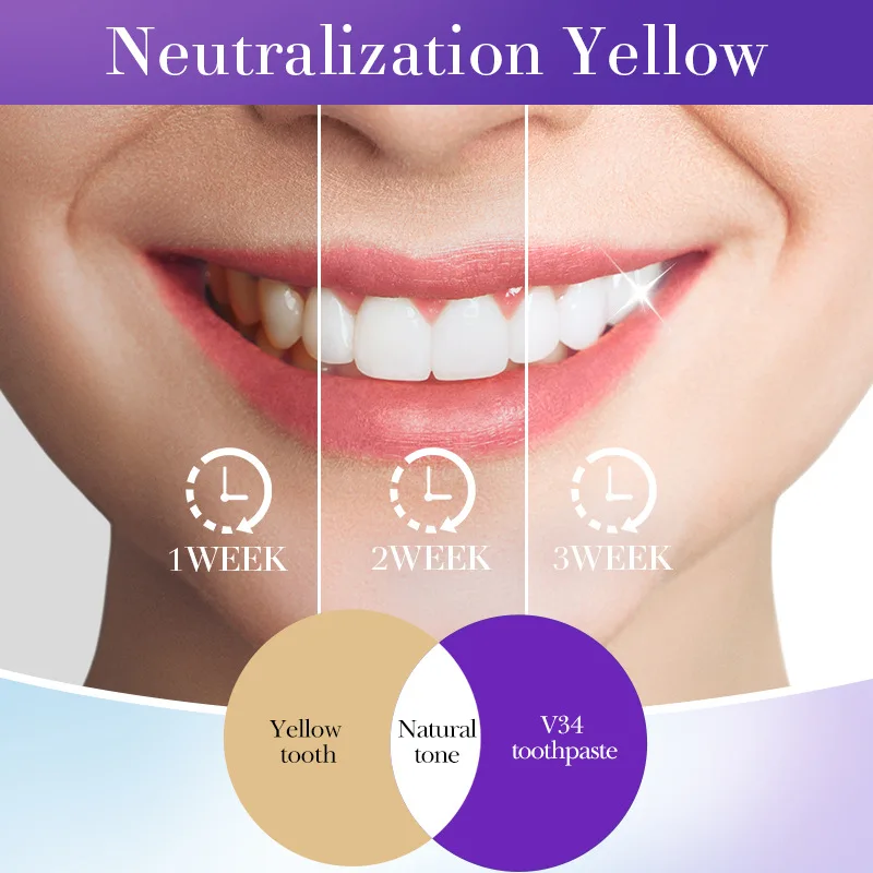 V34 Purple Whitening Toothpaste Remove Yellow Stains Gel Dental Plaque Bleaching Cleaning Oral Hygiene Brighten Tooth Care Tools teeth whitening product teeth whitening essence teeth health product