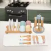 Wooden Toy Plates Dishes Play Cutlery Plate Set Color Matching Cups Wooden Toy Tableware Play Dishes for Kids for Age 3 4 5 6 3