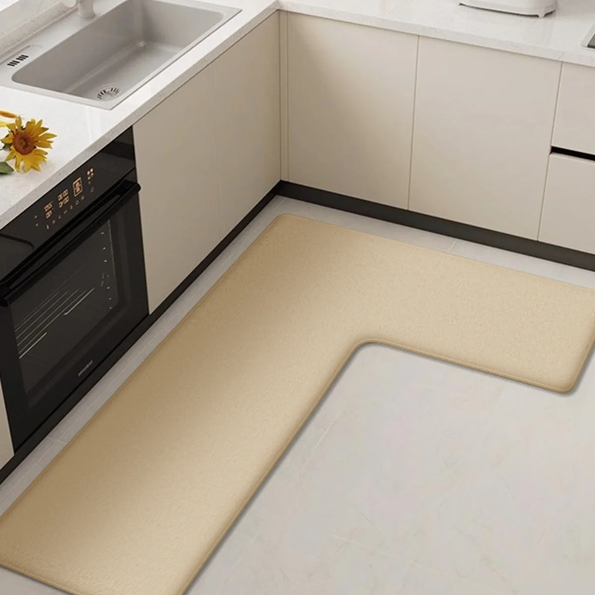 Einfache, verdickte Eckbodenmatte für Zuhause und Küche, L-förmige, rutschfeste, weiche Flanellmatte, saugfähige und schmutzabweisende Matte – Detail 13