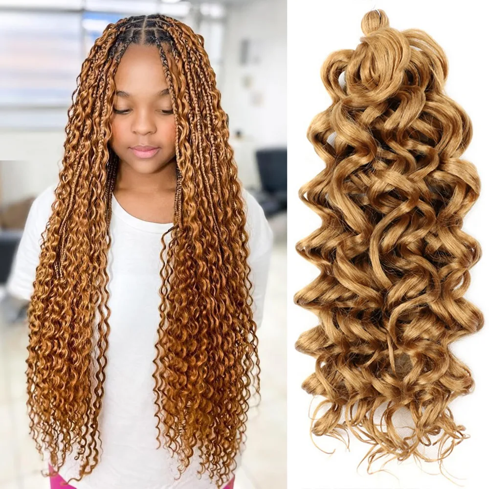 Kids Gold Synthetic Crochet Hair 27#: 50cm Braiding Hair & Dread Hair Wave Extensions for Summer Bohemian Style 2 Packs of Long
