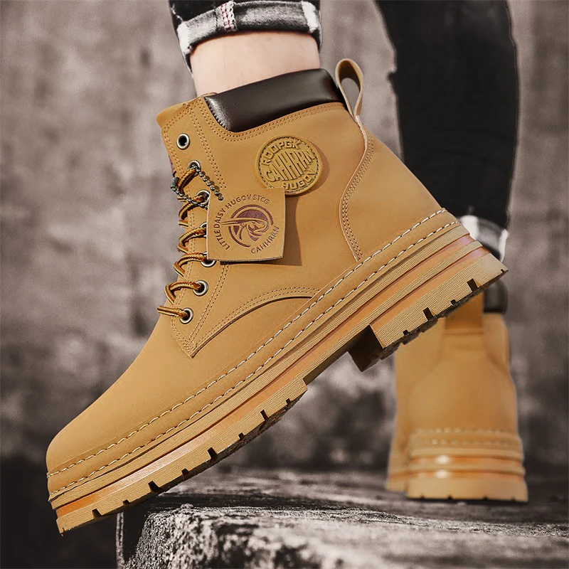 Mens Boots Casual Winter Shoes Platform Leather Outdoor Designer Luxury Work Safety Ankle Sneakers Chelsea Cowboy Tactical