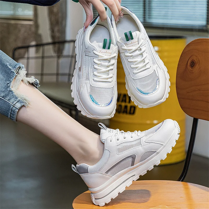 

2023 Luxury Shoes 41 - 43 Women Shoe Spring Summer Thick Sole Sneaker Mesh Breathable Woman Sneakers Sports Casual Tennis Female