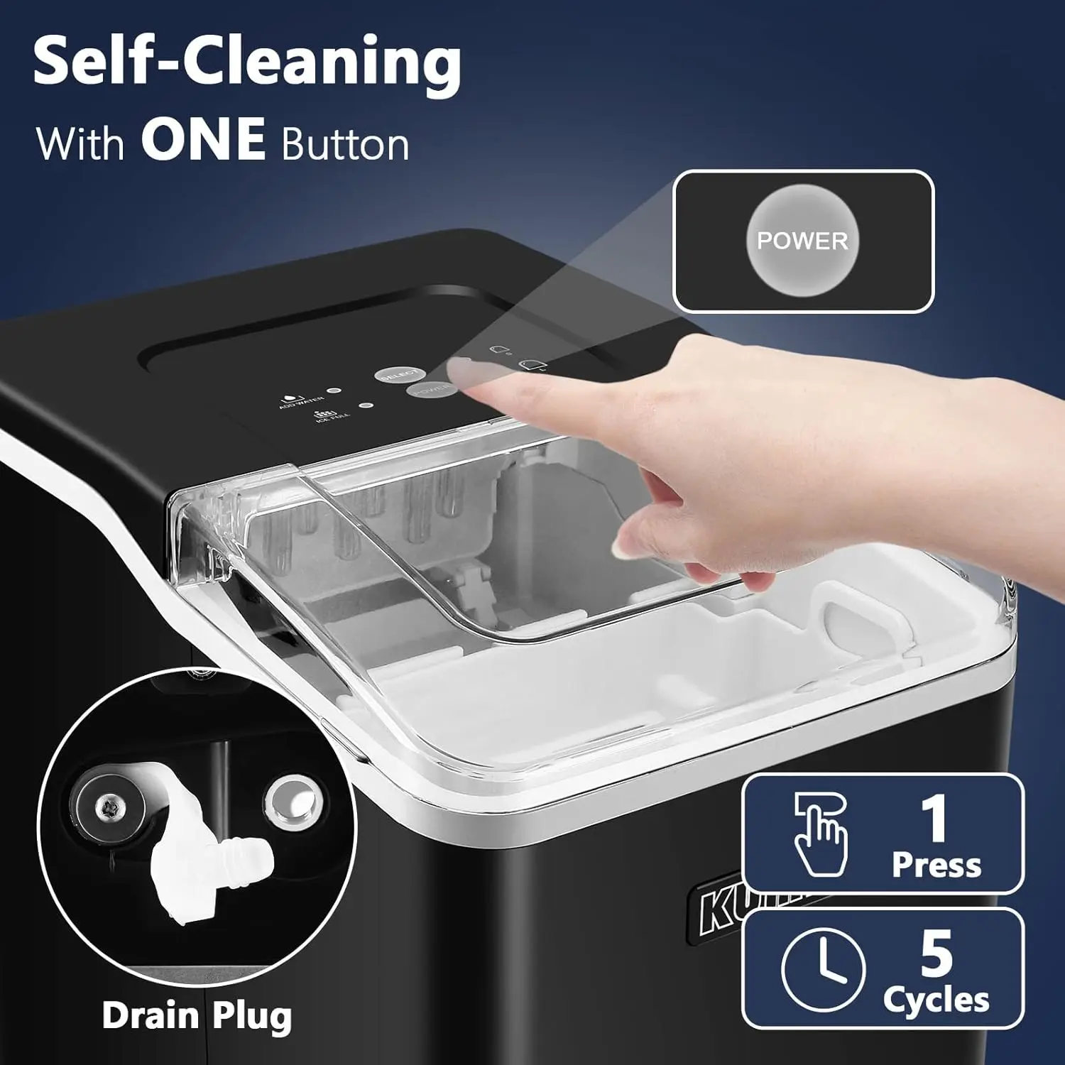 Ice Makers Countertop, 9 Bullets Ready in 9 Mins, 26.5 Lbs/24 Hrs, Ice Machine with Self-Cleaning, Removable Basket & Scoop