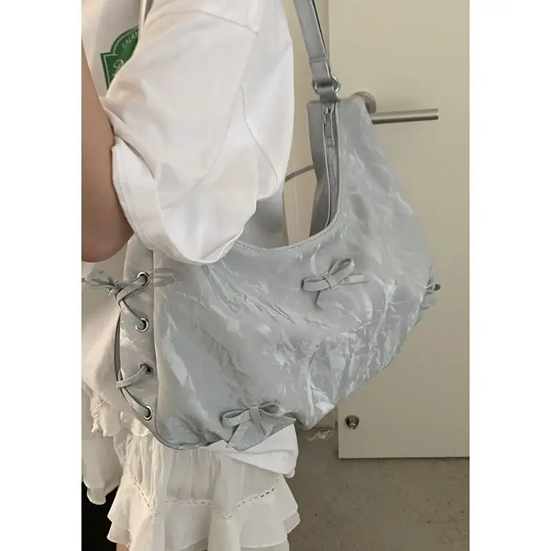 JIAERDI Fairycore Bow Green Y2k Shoulder Bags Women Hot Girls Casual Large Capacity Handbag Ladies Sweet Cute Backpack Aesthetic