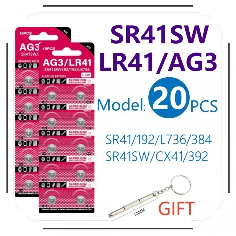 Piles LR41 AG3 – Lot De 10 Piles Alcalines 1,5V | Pour Montres, Jouets, Appareils électroniques à Faible Consommation