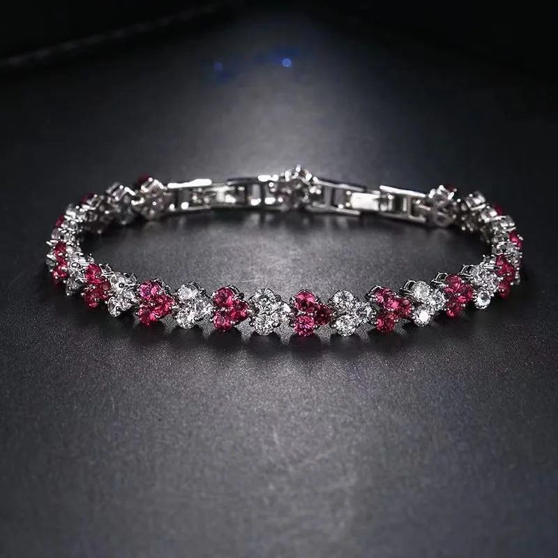 

Boutique Jewelry Red Sapphire Gold Plated 18k Royal Jadeite Zircon Bracelet Luxurious and Exquisite Handmade Women's Gift