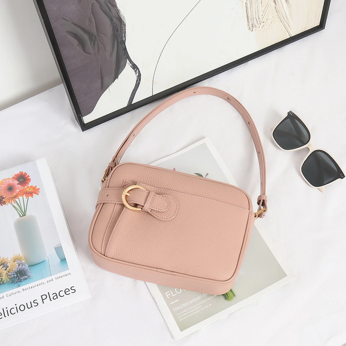 Fresh Sweet Korean Style Women's Shoulder Bag 2024 Genuine Cowhide Leather Ladies Handbag Leisure Original Design Cell Phone Bag