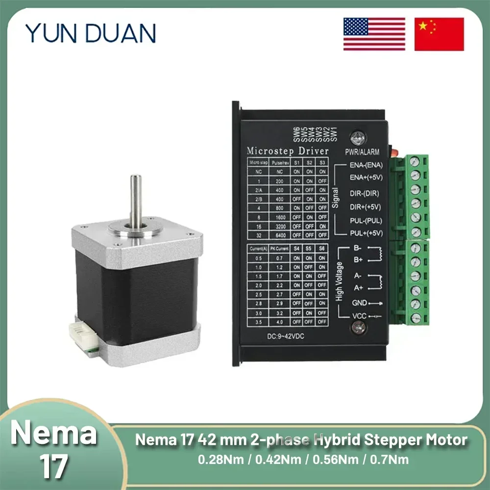 Nema17 Hybrid Open-loop Stepper Motor 2PH 34/40/48/60mm Length 4-Lead 0.28/0.42/0.56/7Nm for 3D Printer CNC Machine Tools Laser stepper motor