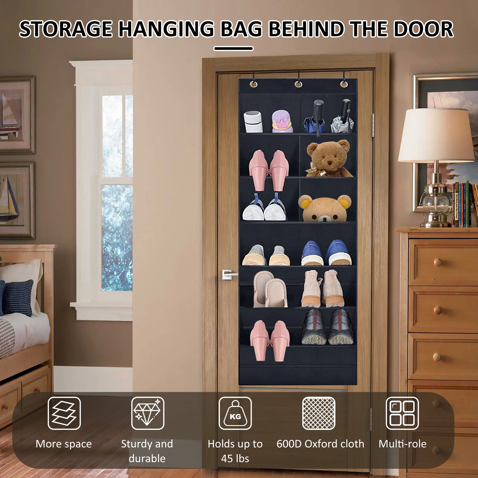 Hanging Shoe Organizer with 9 Pocket Hooks Wear Resistant The Door Shoe Hanger Door Hanging Storage Space Organizer Rack Closet 6