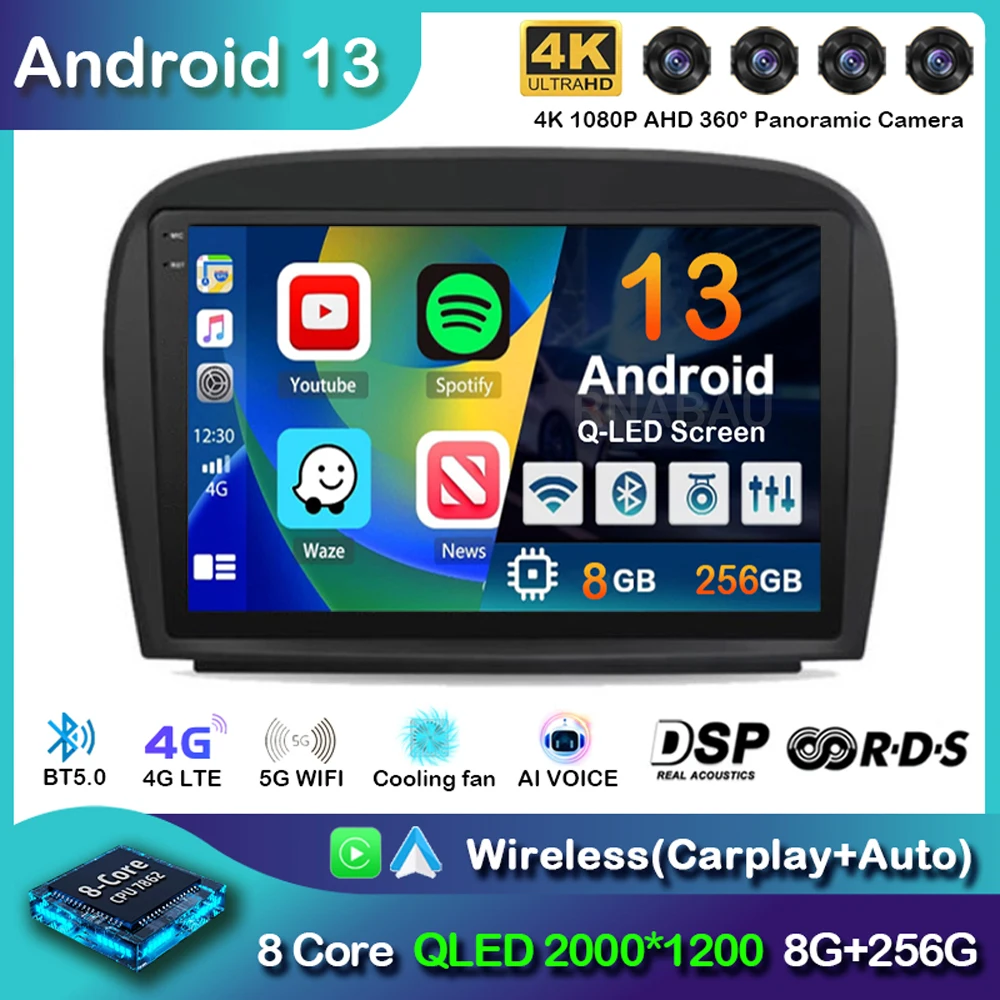 Android 13 Carplay Autoradio Per Mercedes Bens Sl R230 Sl350 Sl500 Sl55 Sl600 Sl65 2001-2007 Lettore Multimediale Unità Principale Stereo