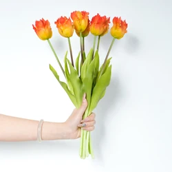 7 - Piece Parrot Wave Tulip Silicone Flower Bouquet (Sunset Red)