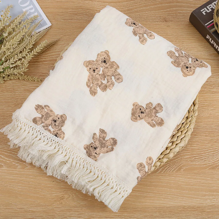 Cute Bear Muslin Cotton Baby Blanket 3