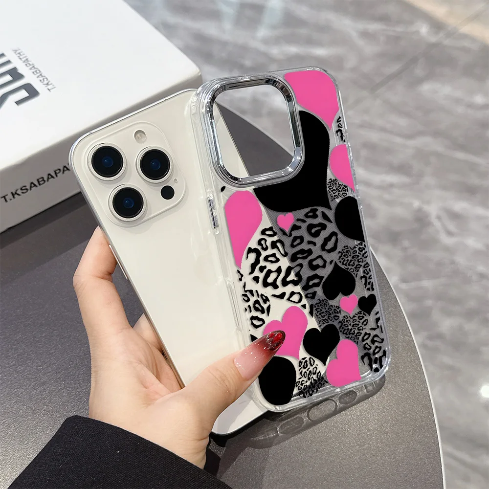 Chic Heart Leopard Graffiti Transparent Phone Case - Soft Silicone TPU Back Cover
