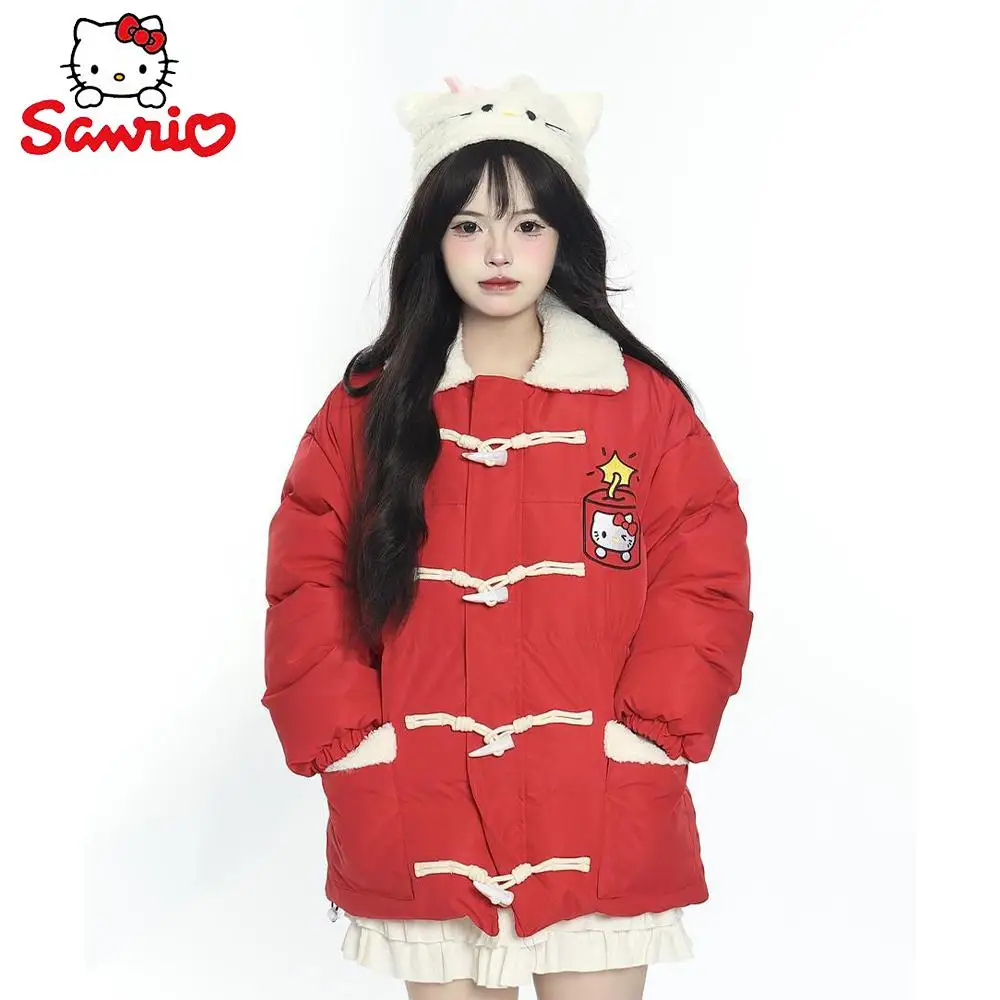 

Kawaii Sanrio Hello Kitty Stuff New Year Women's Cotton Padded Clothes Autumn Winter Warm Thickened Cartoon Girly Jacket Gift