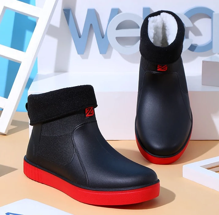 Men's Thick Platform PVC Rain Boots, Waterproof & Non-Slip, For Work & Students_voghion.com