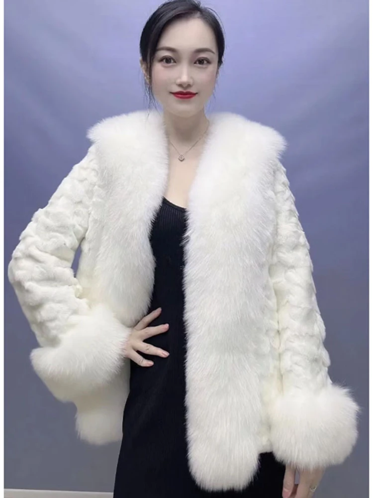 2023 여성용 진짜 밍크 모피 겉옷, 빅 칼라 코트, 따뜻한 중간 길이 가디건, 오버코트, 고품질, 럭셔리, 겨울, 신상 패션