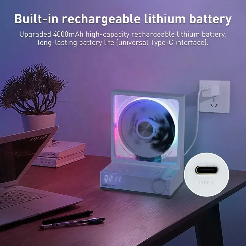Fashion Gift CD Player Two-way Bluetooth RGB Dazzling Colour Light Effect Rechargeable Player Built-in Speaker TF Card Input