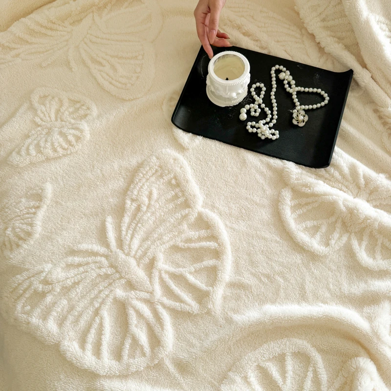 2024 new Tuff velvet solid color jacquard multifunctional cover blanket blanket jacquard butterfly model 4