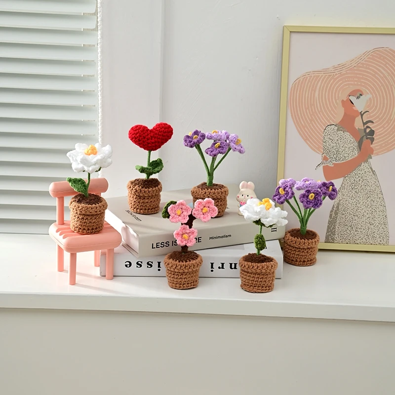 PATIKIL Fiori Uncinetto Vaso, Tulipani Fiori Fatti a Mano Mini Piante Maglia Fiori Artificiali per Regali di San Valentino Decorazione per Casa Ufficio Tavoli, Doppio Blu