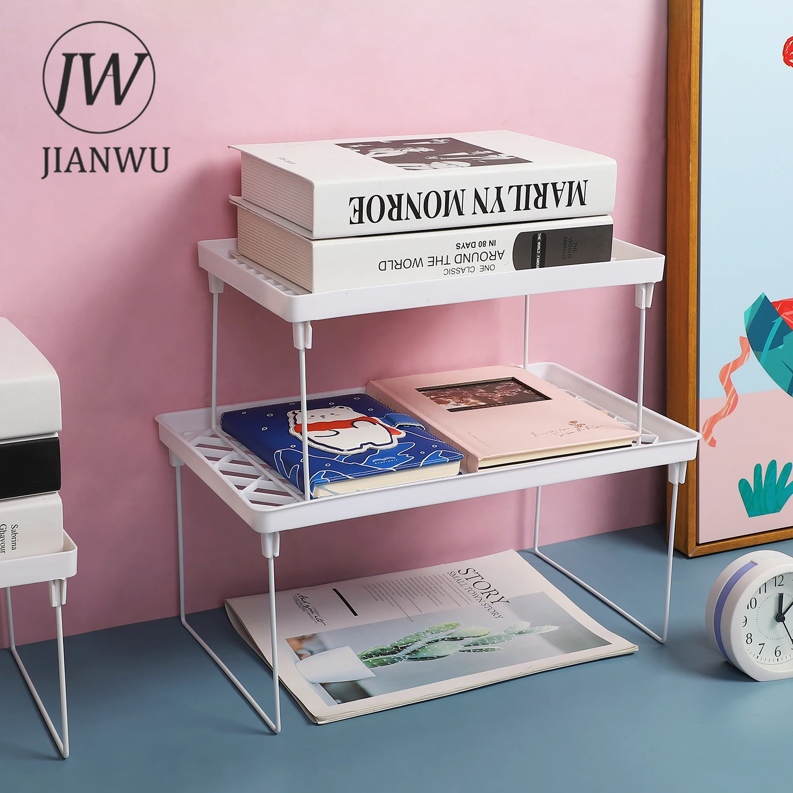 JIANWU Simple Multi-specification Stationery Holder Desktop Book Organizer Home Office Layered Shelf School Supplies Accessories