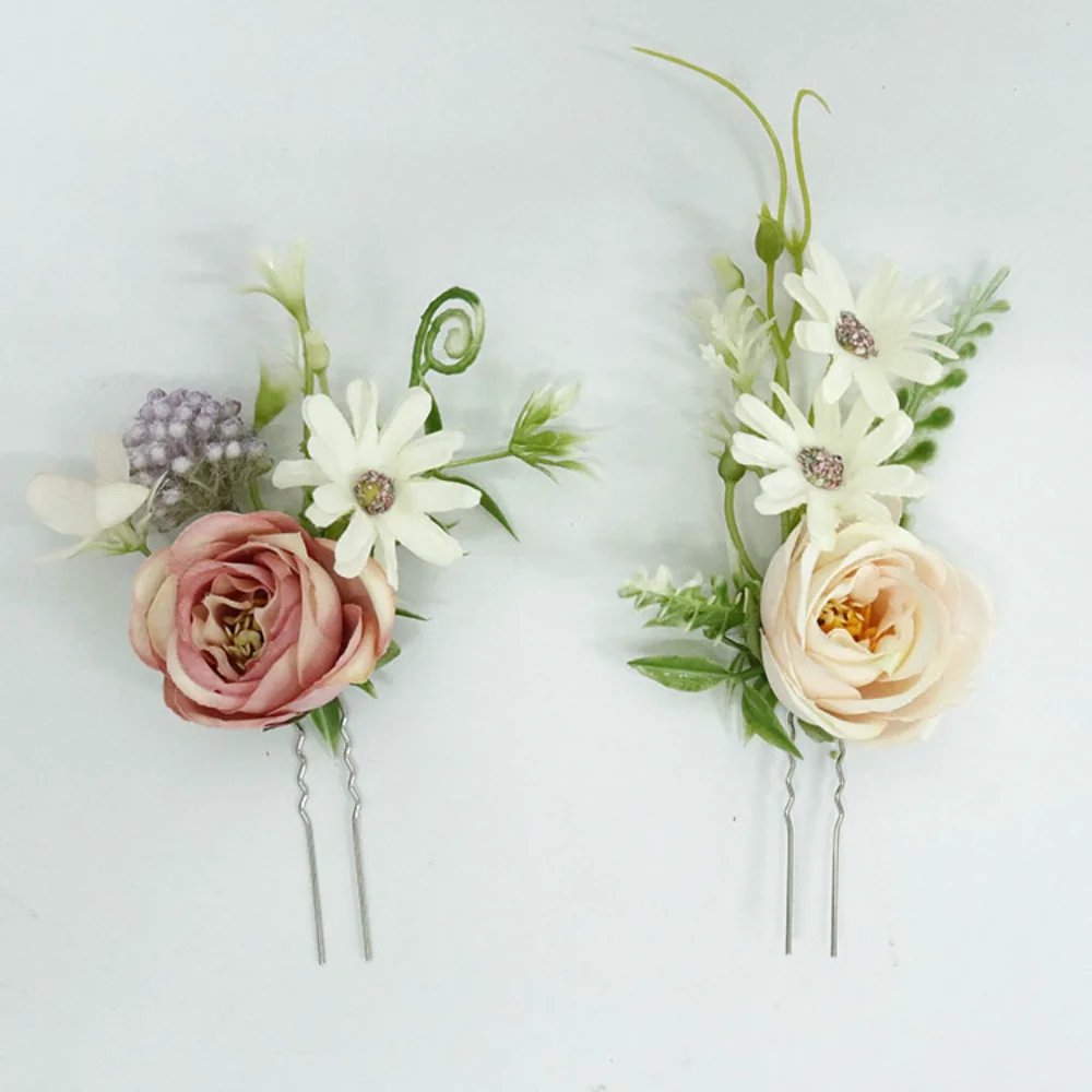 Vintage Pink Silk Rose Bridal Headwear for Wedding Handmade Hair Comb Set Florals Green Leaves Pisn tocado para cabello novia